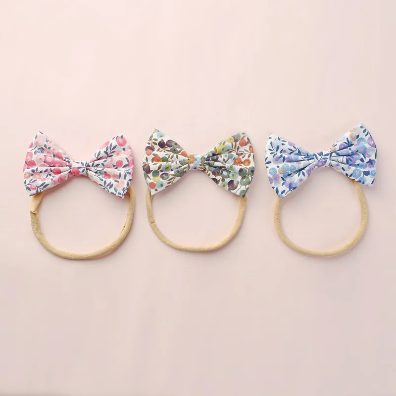 

4PCS Spring Summer Flowers Prints Bows Nylon Headbands Newborn Baby Elastic Stretchy Nylon Hairbands Infant Toddler Head Bands