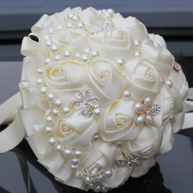 Лучшая цена кремовый жемчуг Mariage букеты искусственный цветок для свадьбы букеты Ramos de Novia брошь в виде букета Свадебные W225