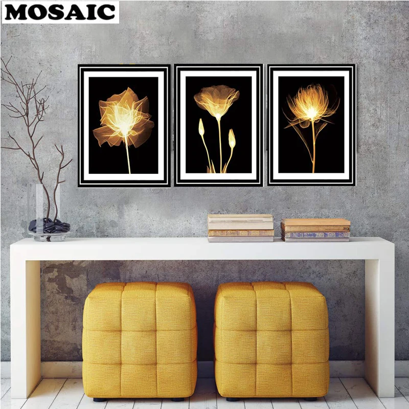 

Алмазная 5D живопись «сделай сам», ландшафт, украшение для дома, золотые цветы, квадратная вышивка из смолы, алмазная вышивка