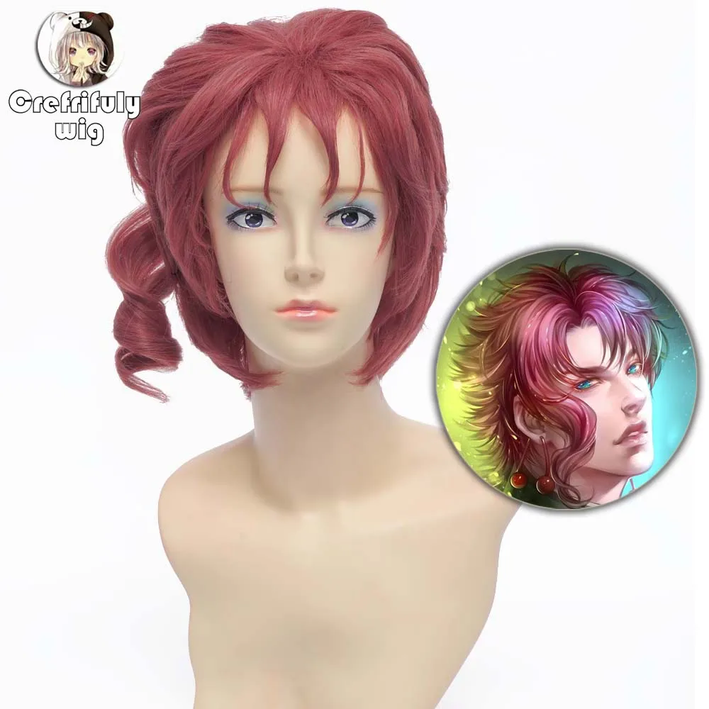 Kakyoin Нориаки JOJO Короткие вьющиеся каштановые Косплэй парик из синтетических