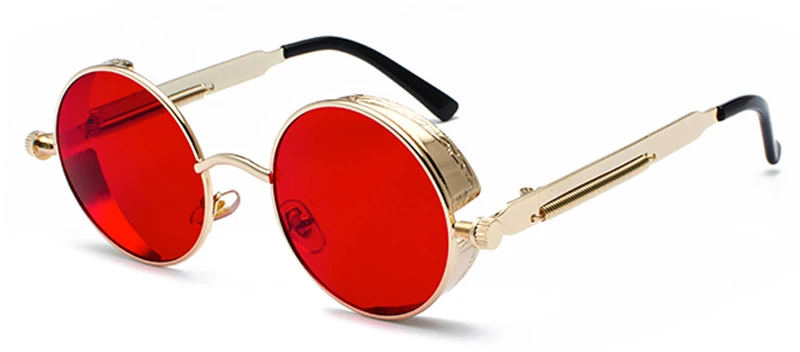 gold with clear red Kachawoo Ретро стимпанк Круглые Солнцезащитные очки для мужчин подарок для женщин красные линзы металлическая оправа Круглые Солнцезащитные очки аксессуары в стиле стимпанка - Цвет линз: gold with clear red