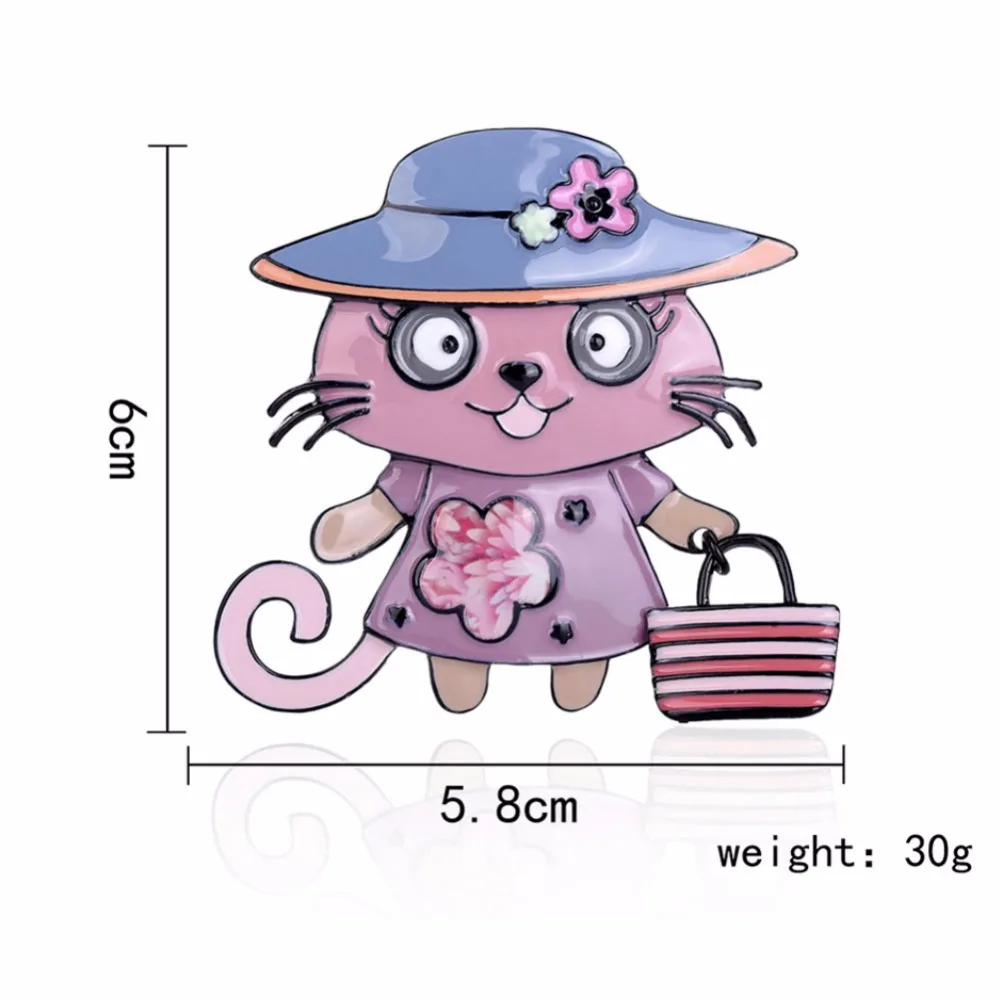 Эмалированная булавка для одежды аксессуары женщин милый кот с сумкой броши