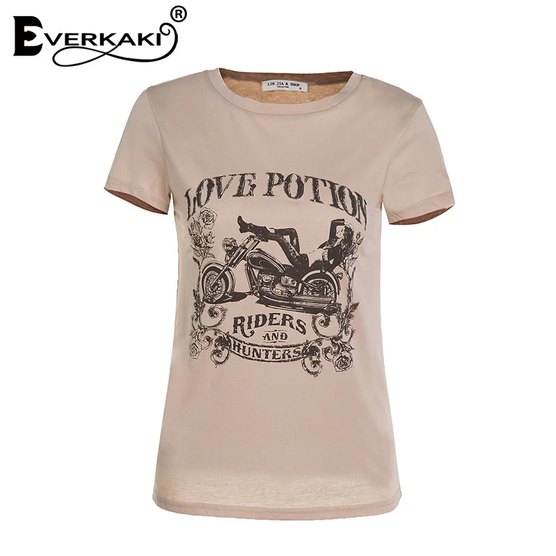 Everkaki, Винтажная Футболка с принтом Love Potion, Женская богемная Повседневная футболка, футболки и топы, летняя женская футболка с коротким рукавом - Цвет: Многоцветный