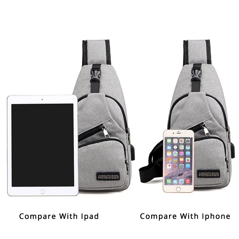 Women Gray Black Chest Bags USB Charging Male Boys Oxford Travel Single Strap Casual Crossbody Office Messenger Bag Pack 372