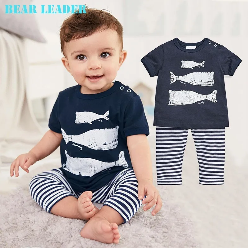 Bear Leader/комплекты одежды для малышей коллекция года, весенне-летняя одежда для маленьких мальчиков футболка с длинными рукавами+ штаны, комплект из 2 предметов одежда для детей