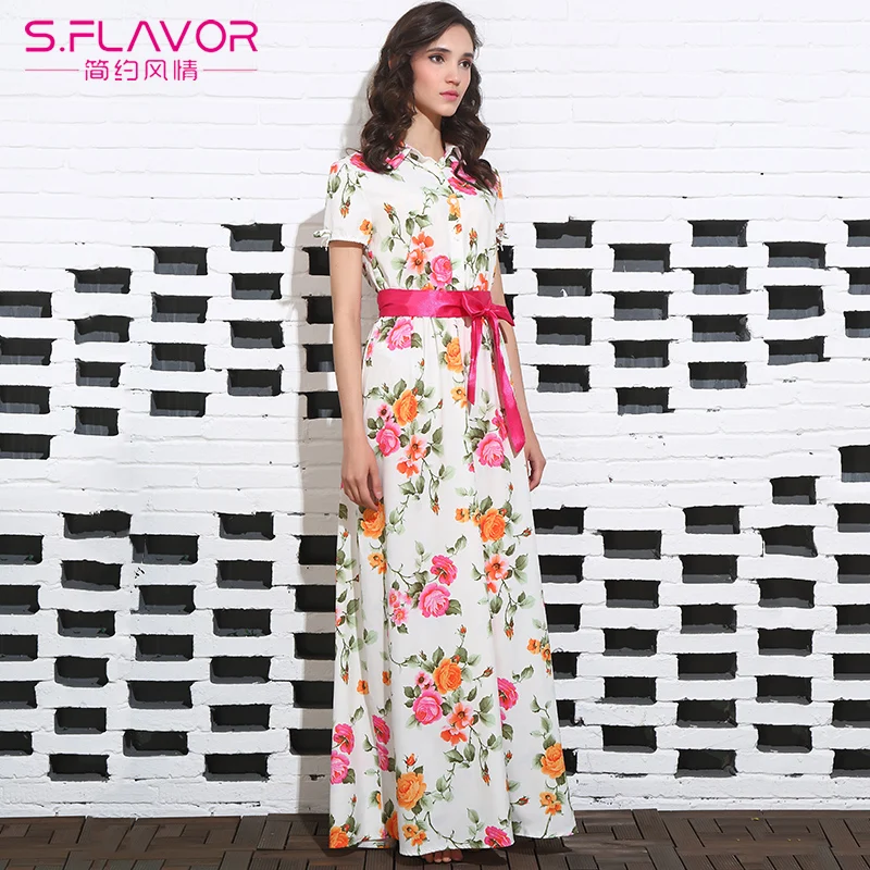 2018 S. FLAVOR Летнее Длинное Платье модное винтажное платье макси с цветочным принтом