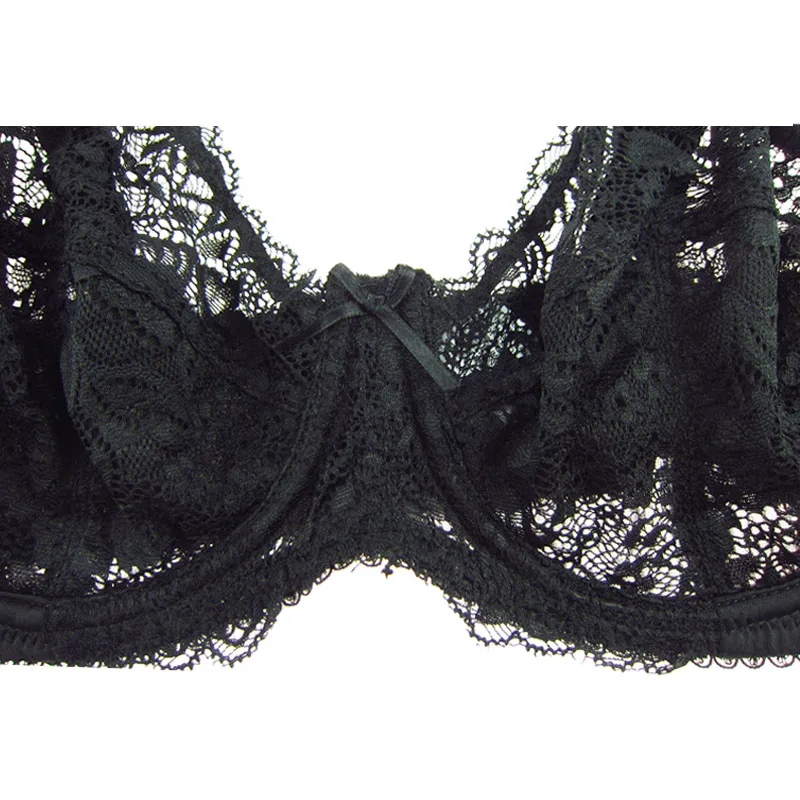 Женский кружевной бюстгальтер DW169 черный прозрачный без подкладки чашечки