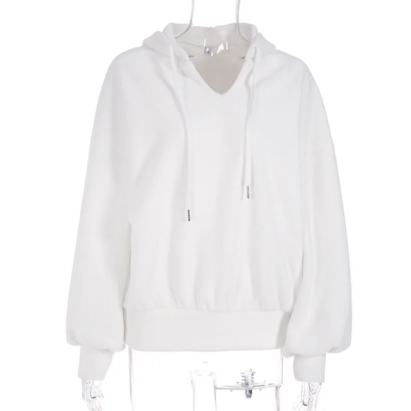 Pholeey Winter Warm Cotton Ladies Hoodies Loose High Collar Sweat Fleece Hipster Velvet White Sweatshirts Streetwear Women