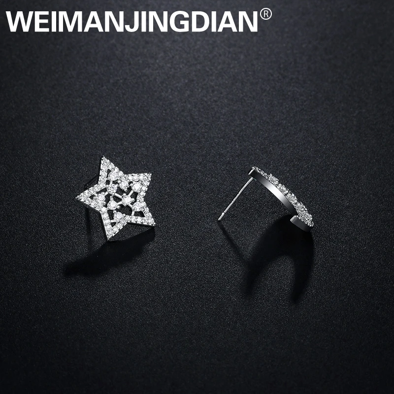 WEIMANJINGDIAN, Новое поступление, серьги-гвоздики со звездами и луной, кубическим цирконием, фианитом, кристаллами, для женщин или свадьбы, невесты, белого, золотого цвета