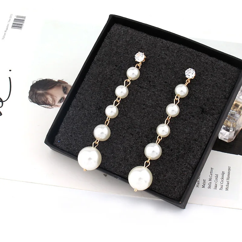 New Fashion Big Simulated Pearl Long Earrings for Women Statement Hanging Drop Wedding Jewelry Office Lady Gifts | Украшения и