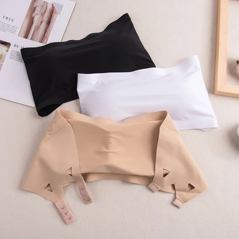 

Sanderala Solid Color Ice Silk Breathable One-piece Seamless Beauty Back Wrapped Chest Sexy Tube Top Solid Color Word Underwear