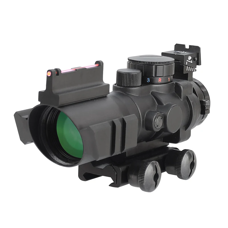 Черный 4X32 ACOG оптический прицел Сетка волокно красный зеленый синий с подсветкой Оптический прицел с красной точкой 20 мм рельс для охоты - Цвет: Черный
