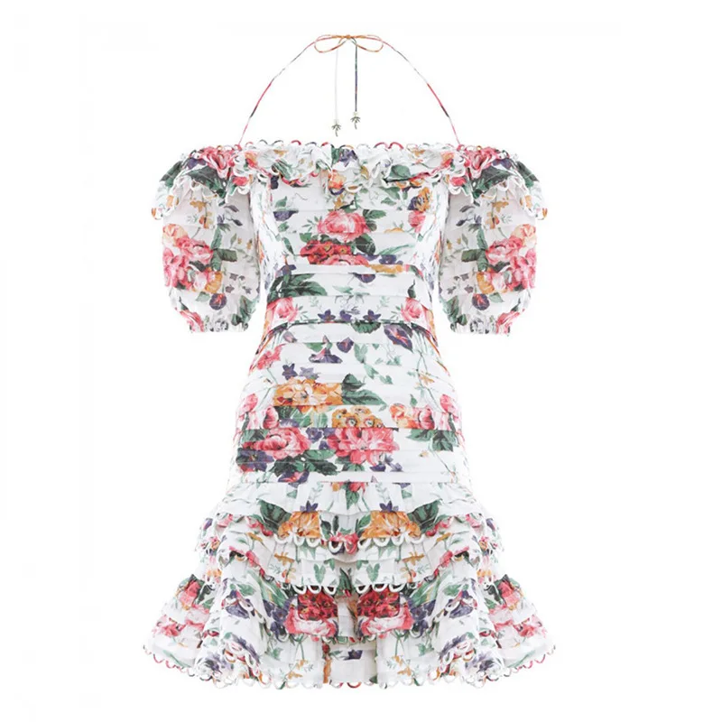 QING MO женское сексуальное платье с вырезом лодочкой пляжное принтом летнее