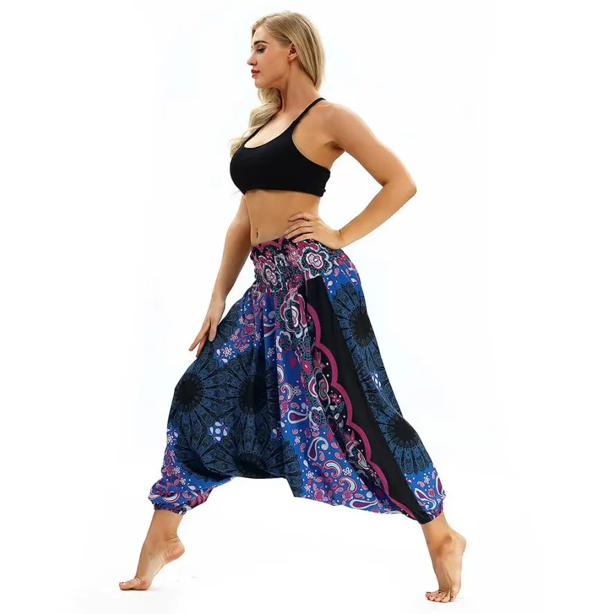 Новые женские повседневные свободные штаны для йоги широкие брюки Boho Aladdin Комбинезон гарем брюки с высокой талией спортивные брюки Одежда для женщин тренажерный зал
