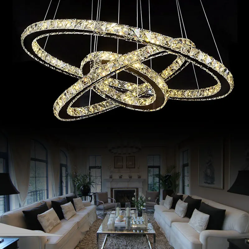 Светодиодный кольцевой подвесной светильник с кристаллами люминесцентное