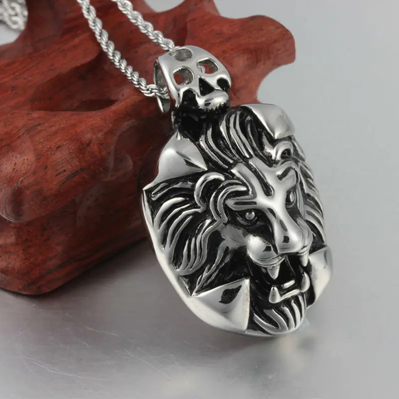 2018 панк мужские настоящие колье ожерелье Макси Мода для головы льва кулон