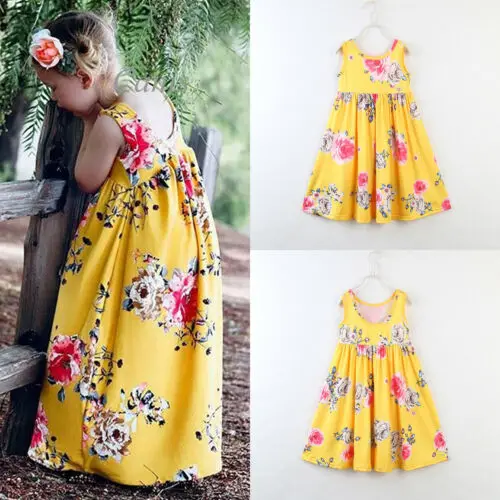 Платье принцессы без рукавов с открытой спиной и цветочным принтом для маленьких