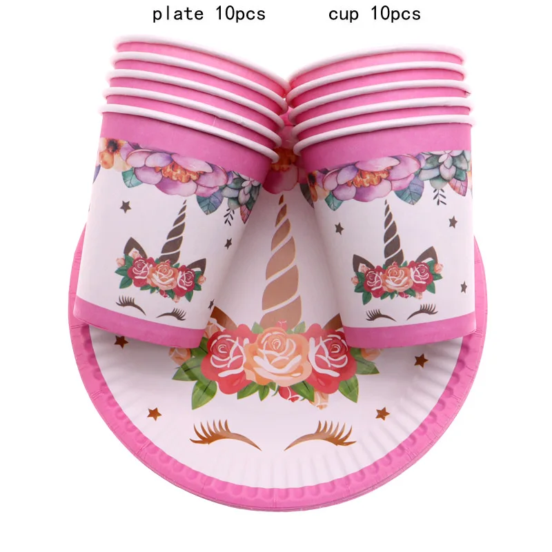 unicorn pink Минни Маус вечерние украшения Дети Единорог одноразовые посуда тарелки чашки, ребенок, душ принадлежности для дня рождения - Цвет: unicorn pink