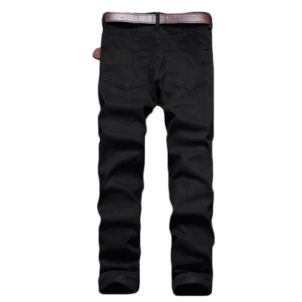 Мужские черные джинсы коленях молния Байкер Denim Slim Fit Torned узкие прямые хип-хоп