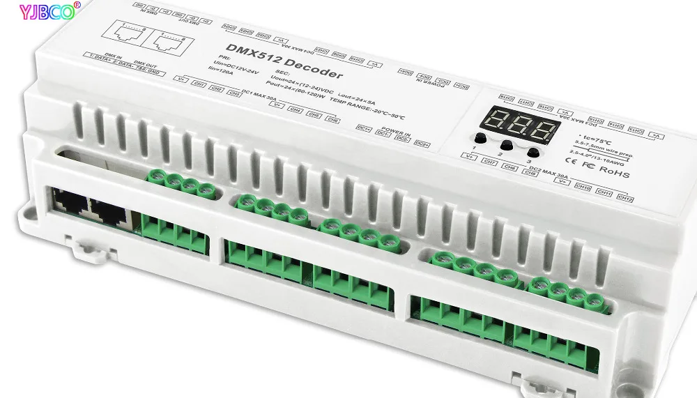 24 32 40 канала DMX512/8bit/16bit Вход DC12V-24V RJ45 подключения светодиодный RGB/RGBW Декодер контроллер для светодиодный полосы света лампы