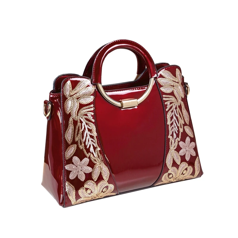 Женская кожаная сумка роскошная дизайнерская из лакированной кожи с тиснением и