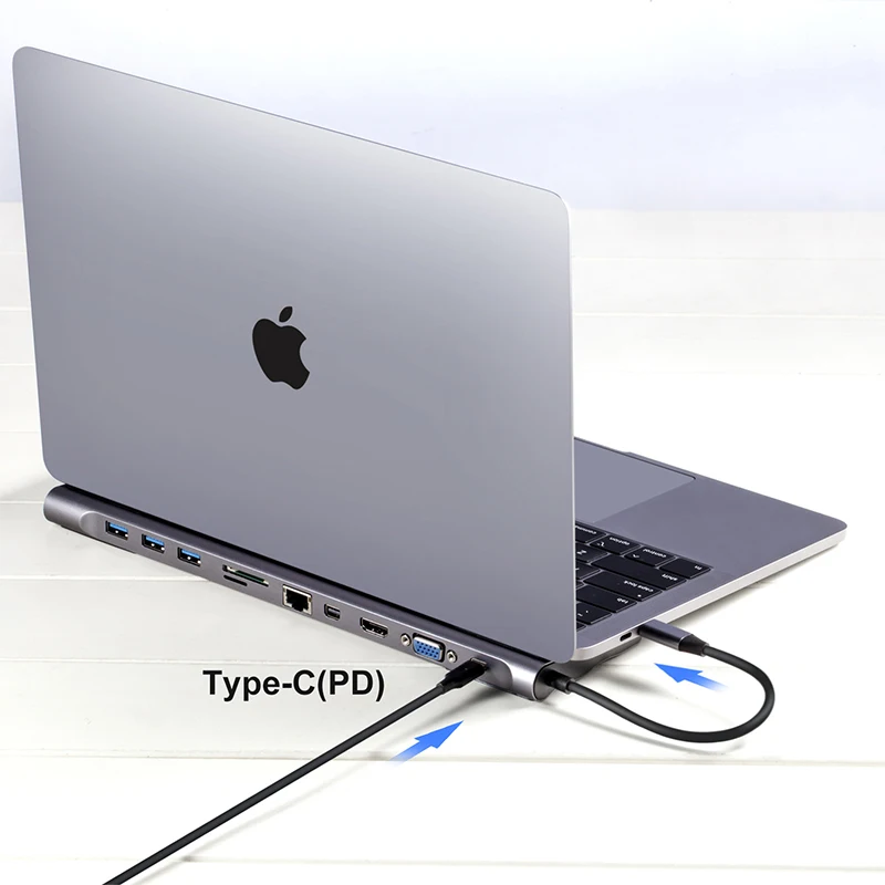 11 в 1 мульти USB C концентратор к HDMI VGA USB 3,0 RJ45 SD кард-ридер 3,5 мм аудио адаптер для MacBook type C концентратор для samsung huawei