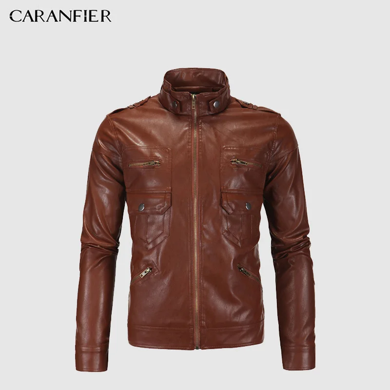 Мужские кожаные куртки CARANFIER винтажные тонкие Байкерские Куртки из
