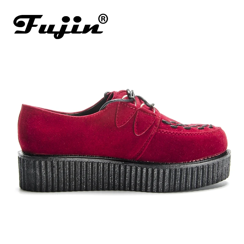 Fujin/брендовые красные замшевые осенние криперы из флока Большие размеры 35 41