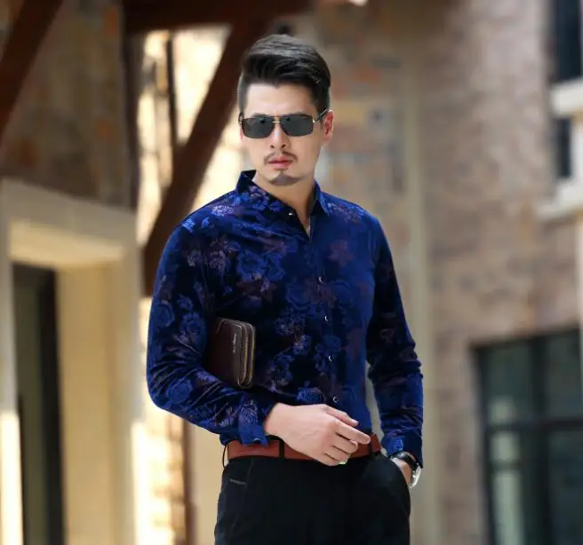 Высококачественная Мужская рубашка с цветочным принтом на осень и зиму Золотое