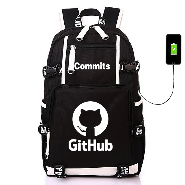 IT Git Hub с USB Светящийся рюкзак, сумки GitHub для ноутбука, дорожные сумки, школьный подростковый рюкзак, подарок, косплей