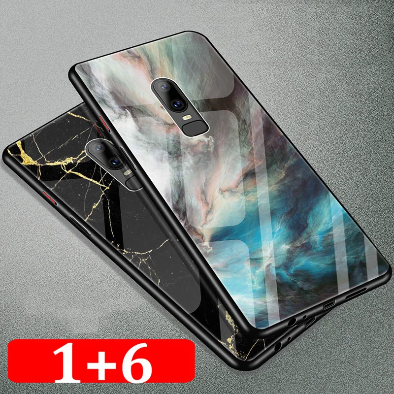 Чехол для Oneplus 6 1 + чехлов телефонов с каменным узором чехол из закаленного стекла