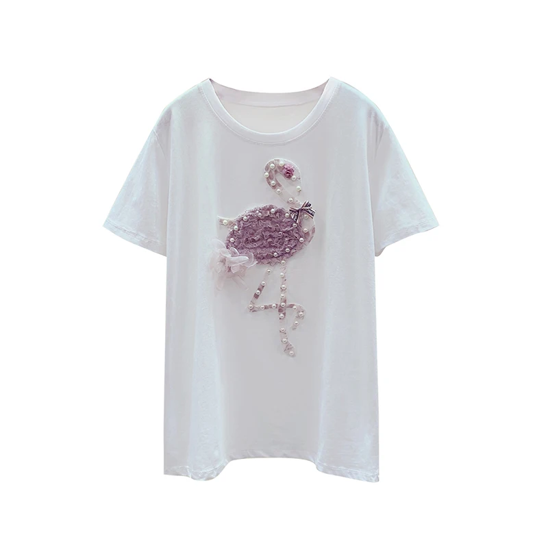 

MUMUZI 2019 New Harajuku Beading Tops Women Cartoon T-shirts Casual Tee Tops Summer Short Sleeve Female T shirt Women Clothing