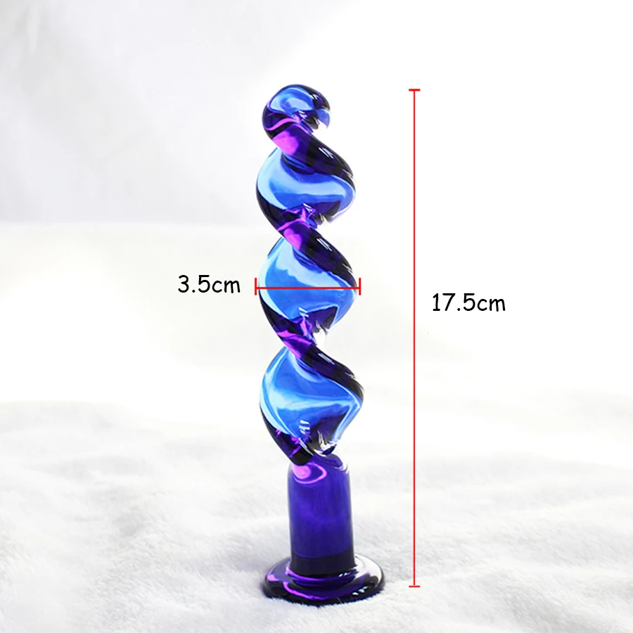 Синий Спираль Кристалл пенис женский мастурбатор гладкой Стекло Анальная пробка