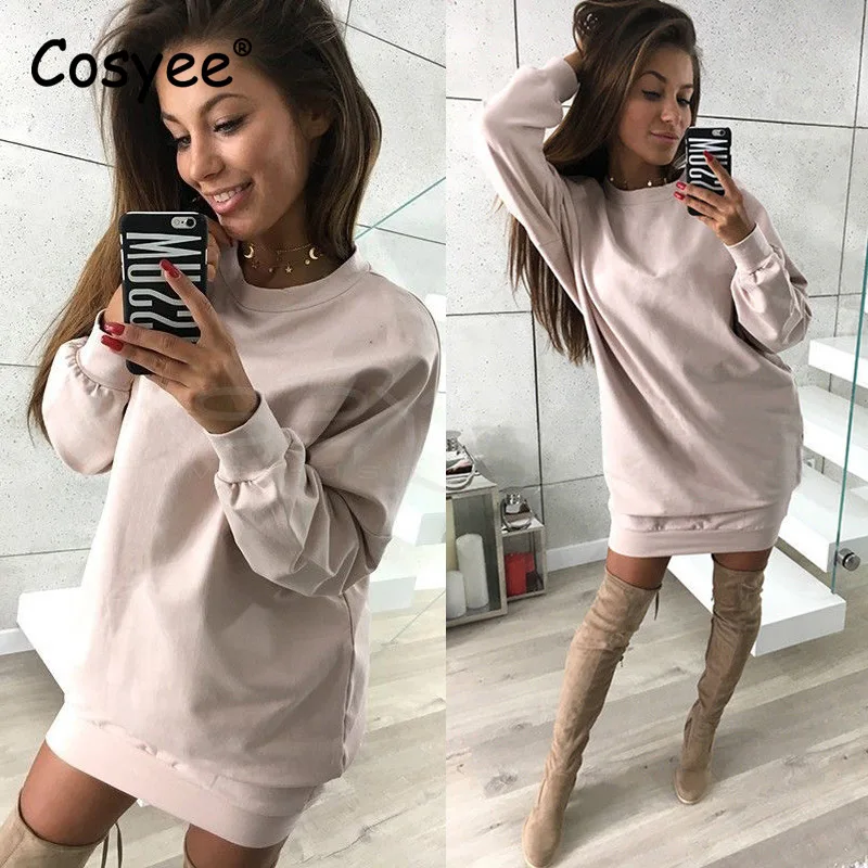 Women Long Fashion Sweatshirt Casual Loose Hoodies Sleeve Pullovers O Neck Feminine Harajuku Streetwear 10 Colors Cosyee | Женская