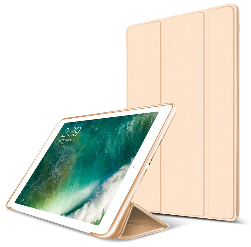 Gold Чехол для iPad 9,7 дюймов модель A1822 A1823 A1893 A1954 Мягкий силиконовый чехол с подставкой из искусственной кожи с функцией автоматического сна - Color: Gold