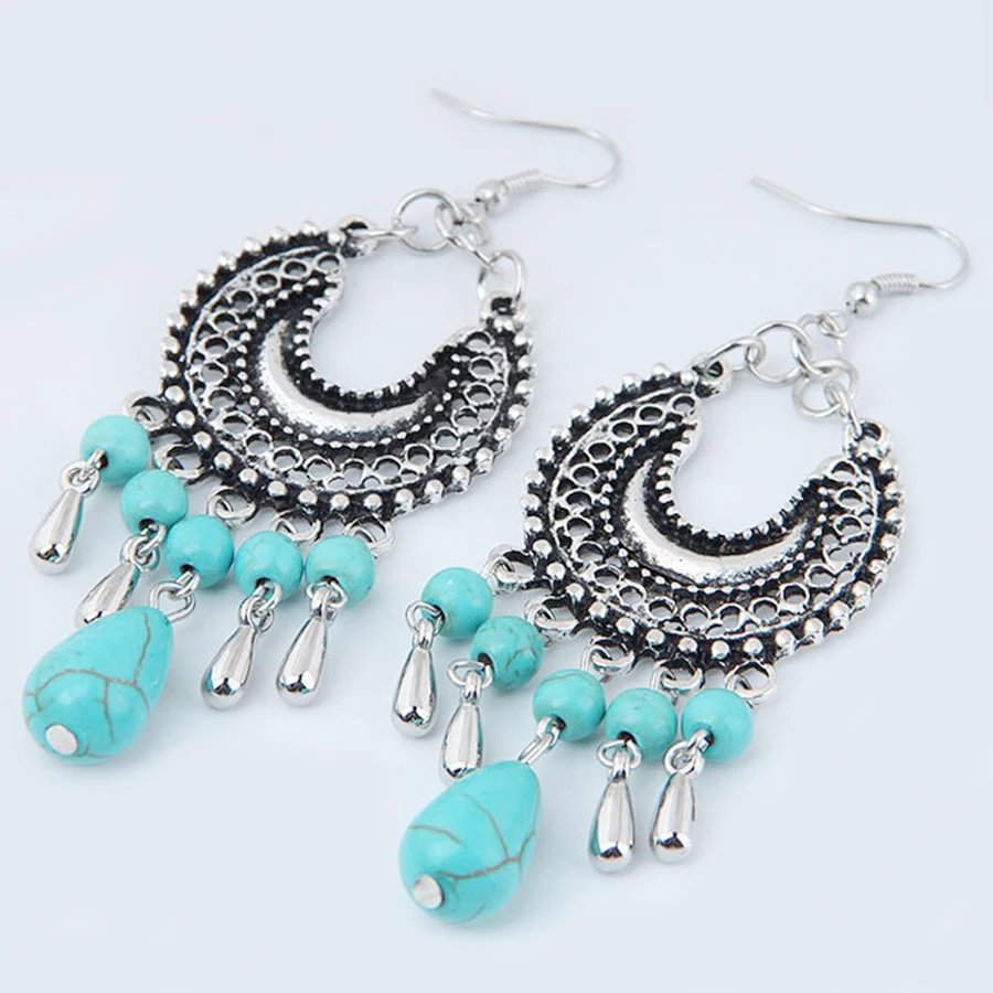 Женские длинные серьги-подвески Boho винтажные серьги с узором в виде полой Луны