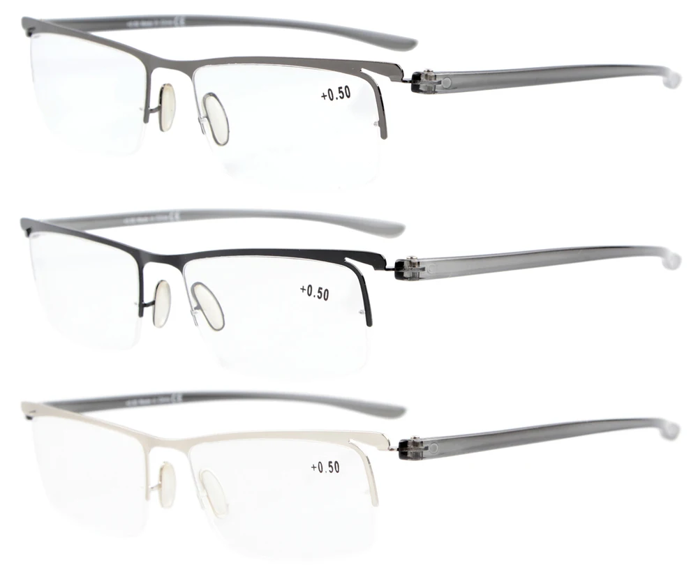 3 pcs Mix Color R15615 Eyekepper 3 штуки в упаковке Пластик храм легкий половина-Оправа очков для чтения Для мужчин Для женщин+ 0,50-+ 3,00 - Цвет оправы: 3 pcs Mix Color