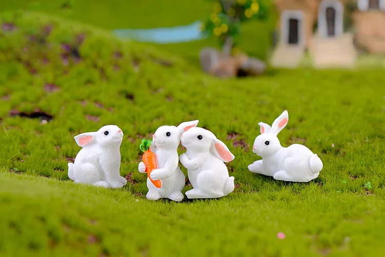 Мини играющая Фигурка кролика модель животного Смола ремесло микро пейзаж домашний декор миниатюрное украшение для сада в виде Феи аксессуары