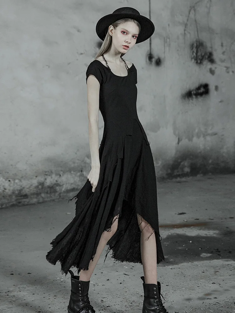 Женское платье с коротким рукавом черное в готическом стиле кружевом|Женские