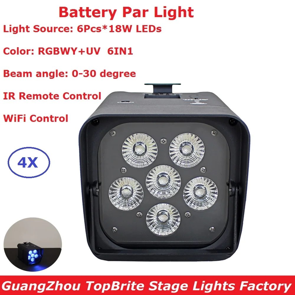 

Carton Package 6X18W Indoor Wireless Battery Par Cans RGBWY+UV 6 Colors LED Battery Par Lights 30 Degree Beam Angle Fast Ship