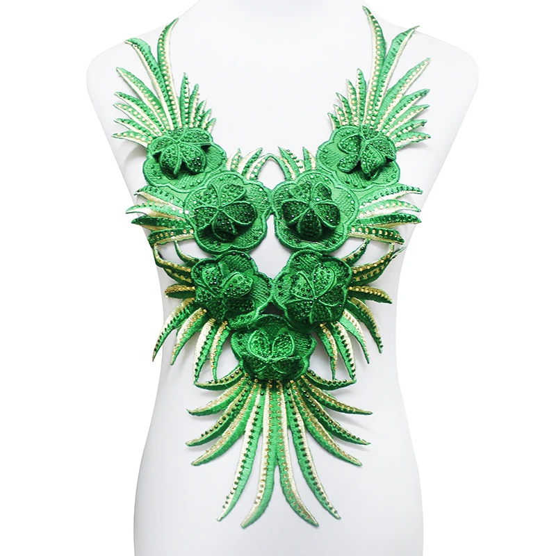 2 шт. 3D Стразы из бисера зеленая длинная бахрома шейный воротник нашивки для