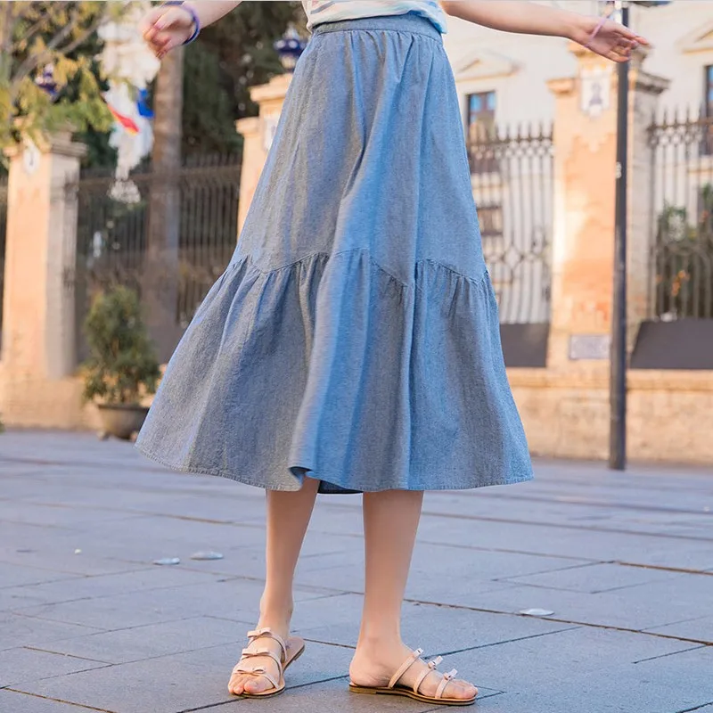 Женская однотонная длинная юбка с высокой талией весна лето 2020 новинка хлопковая