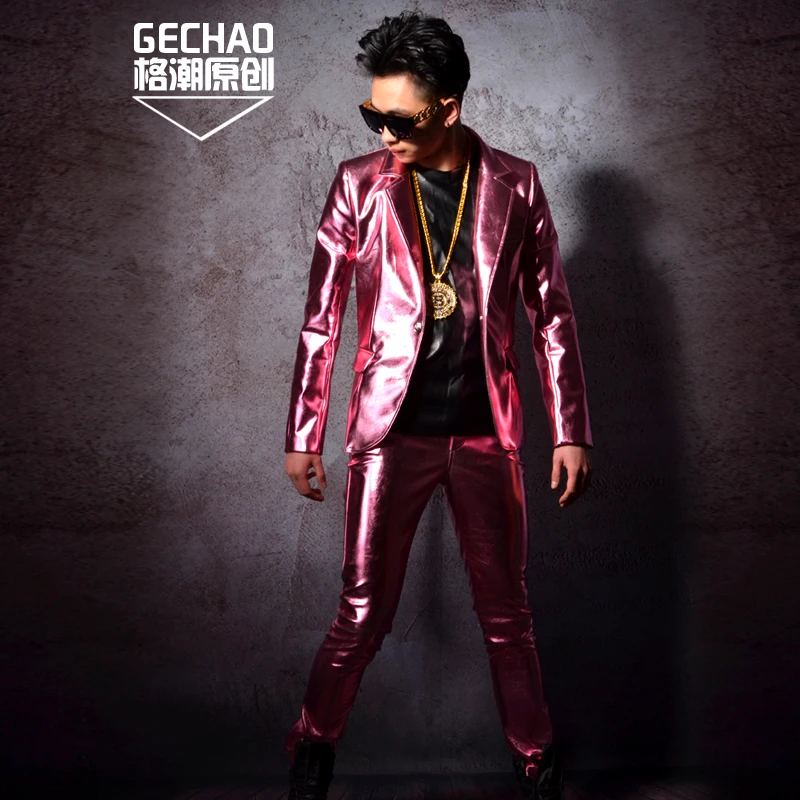 Мужские кожаные костюмы из 2 предметов на заказ (пиджак + штаны) мужской модный