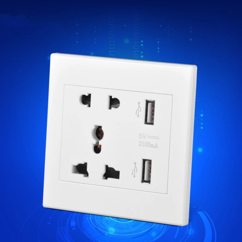 Бесплатная доставка универсальная Белая настенная розетка с 2 USB портами