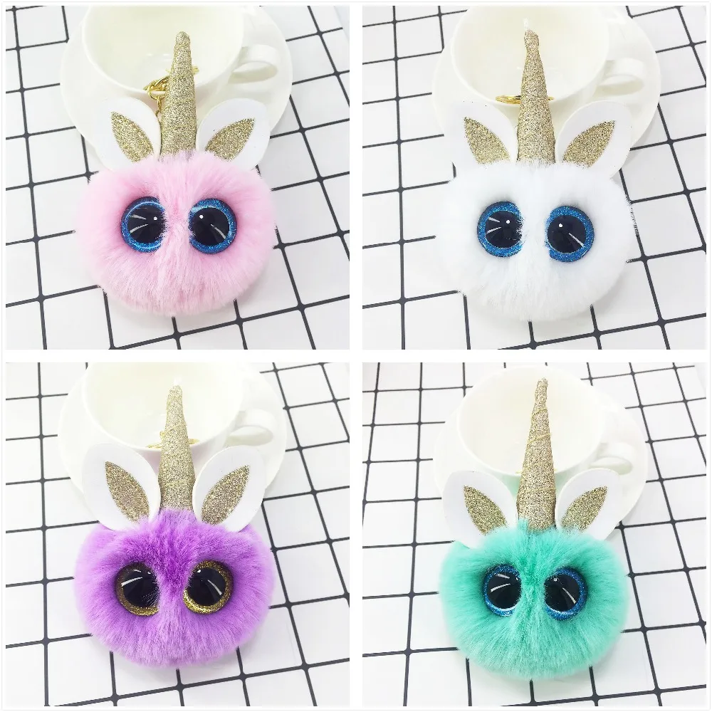 Золотой розовый глаз Единорог меховой шар брелок Подвеска Дамский кошелек