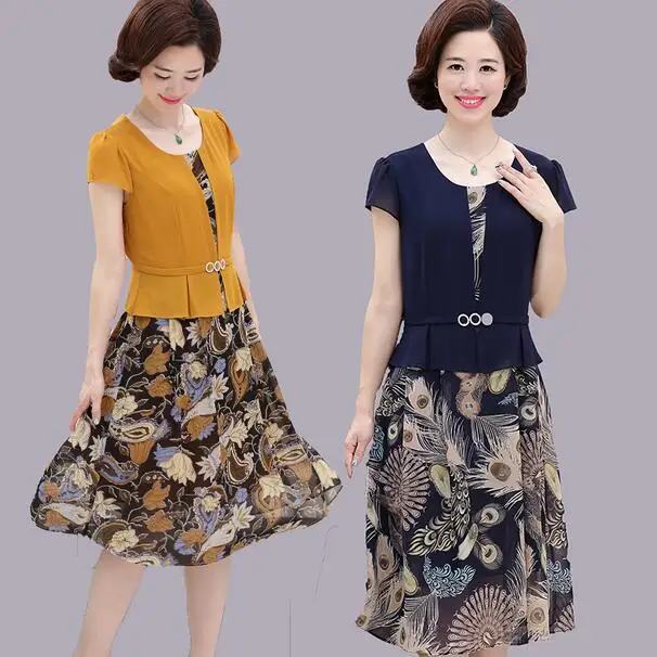 Офисные платья с коротким рукавом шифоновое платье принтом большие размеры OL