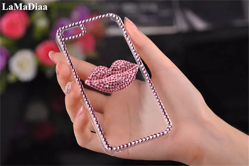 

For HuaweiP20 P30 P40 P50 Pro Lite Mate20 30 40 Pro Lite Luxury Pink Lips Glitter Bling Rhinestone Diamond Soft Phone Case Cover