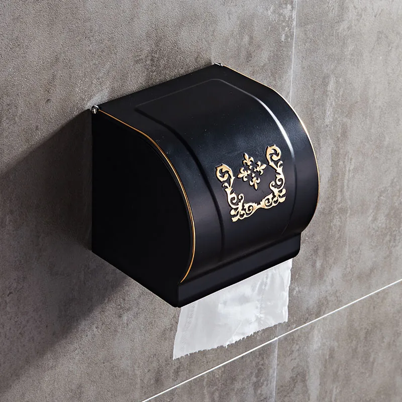 

Black/White Toilet Paper Holder Wall Mounted Waterproof Roll Paper Tissue Box Brass Bathroom Accessories