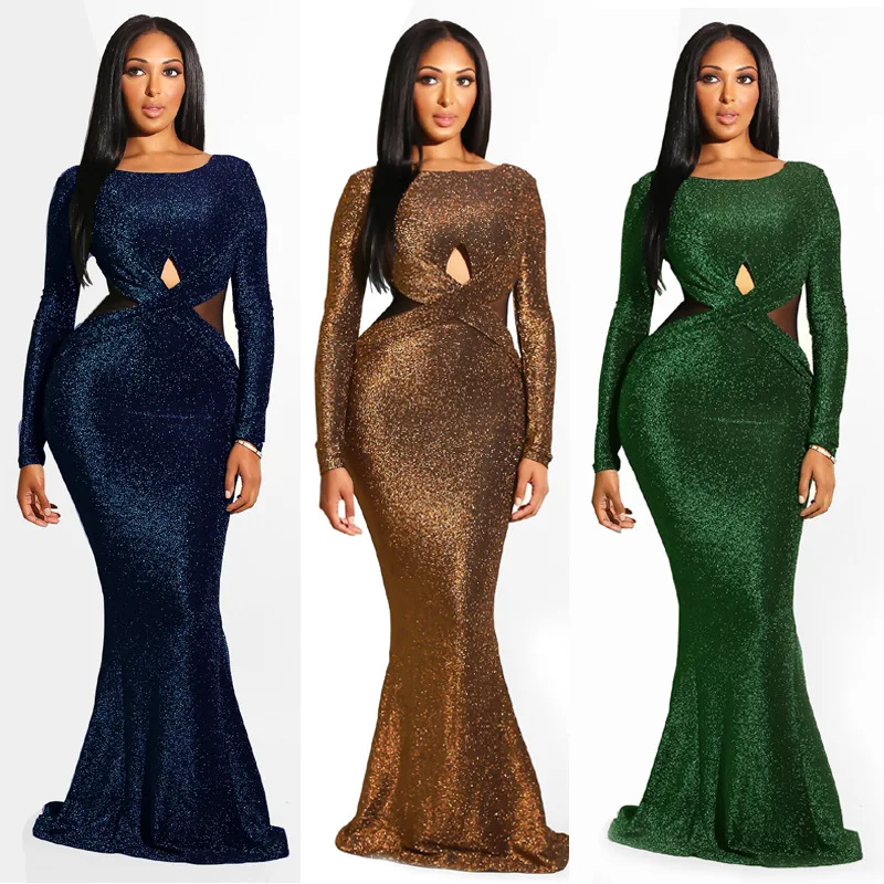 

Elegant Fashion Dress Autumn Winter Long-Sleeved Round Neck Backless Tight-Fitting Hip Sexy Fashion Dress Ladies Party Dress 673