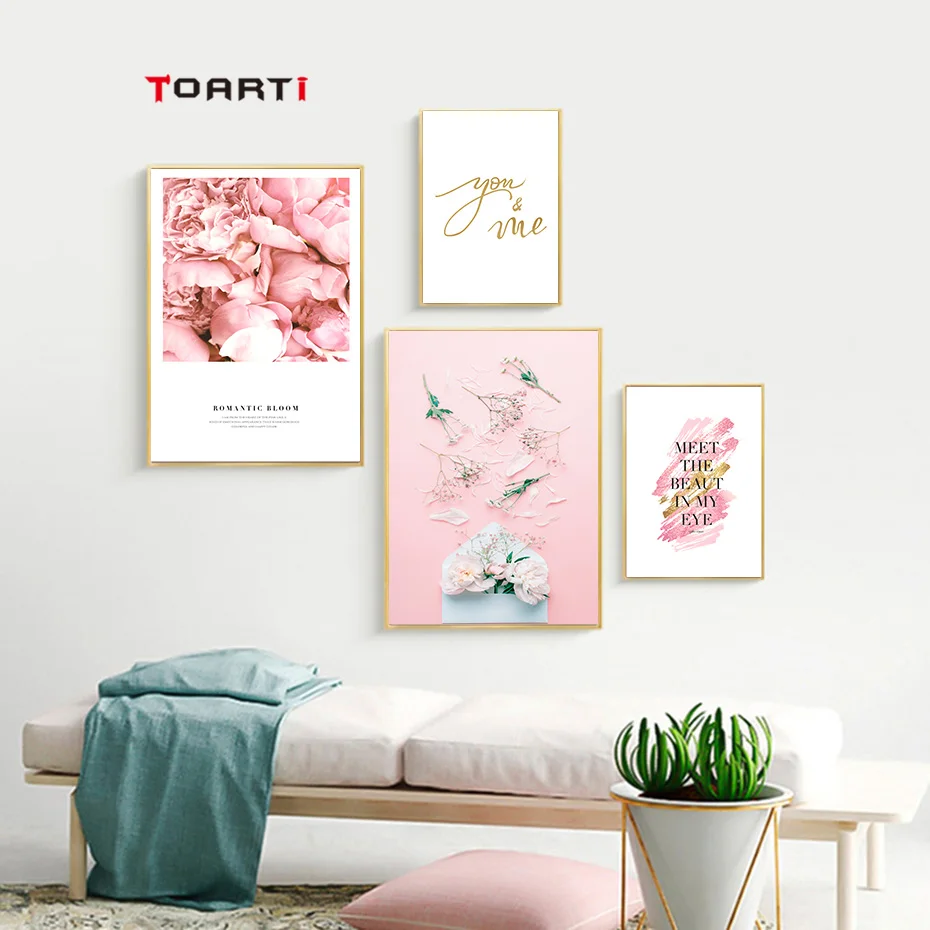 Розовые цветы скандинавский Картина на холсте пион настенная живопись и постер